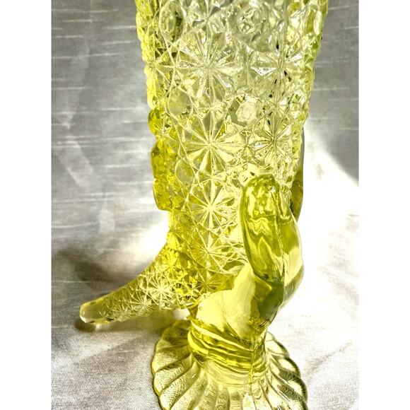 Antique Uranium Vaseline Glass Hand Vase Daisy Button George Duncan Cornucopia 6 - Picture 6 of 10